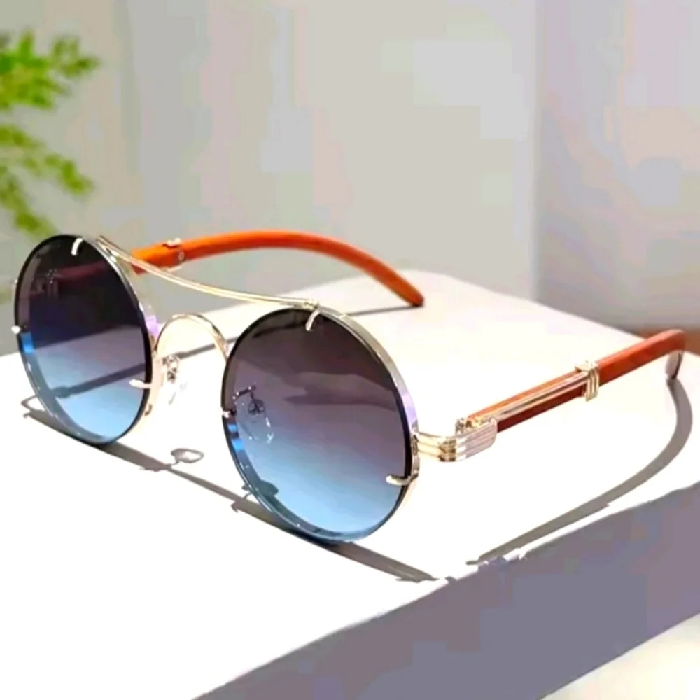 Blue and Brown Gradient Sunglasses with Metallic Frames